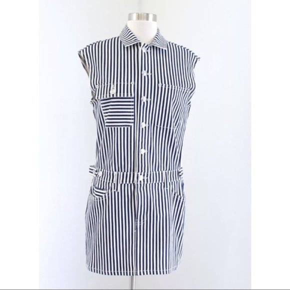 Anthropologie's Current/Elliot Railroad Stripe Sleeveless Jumpsuit Mini Dress - Picture 9 of 12